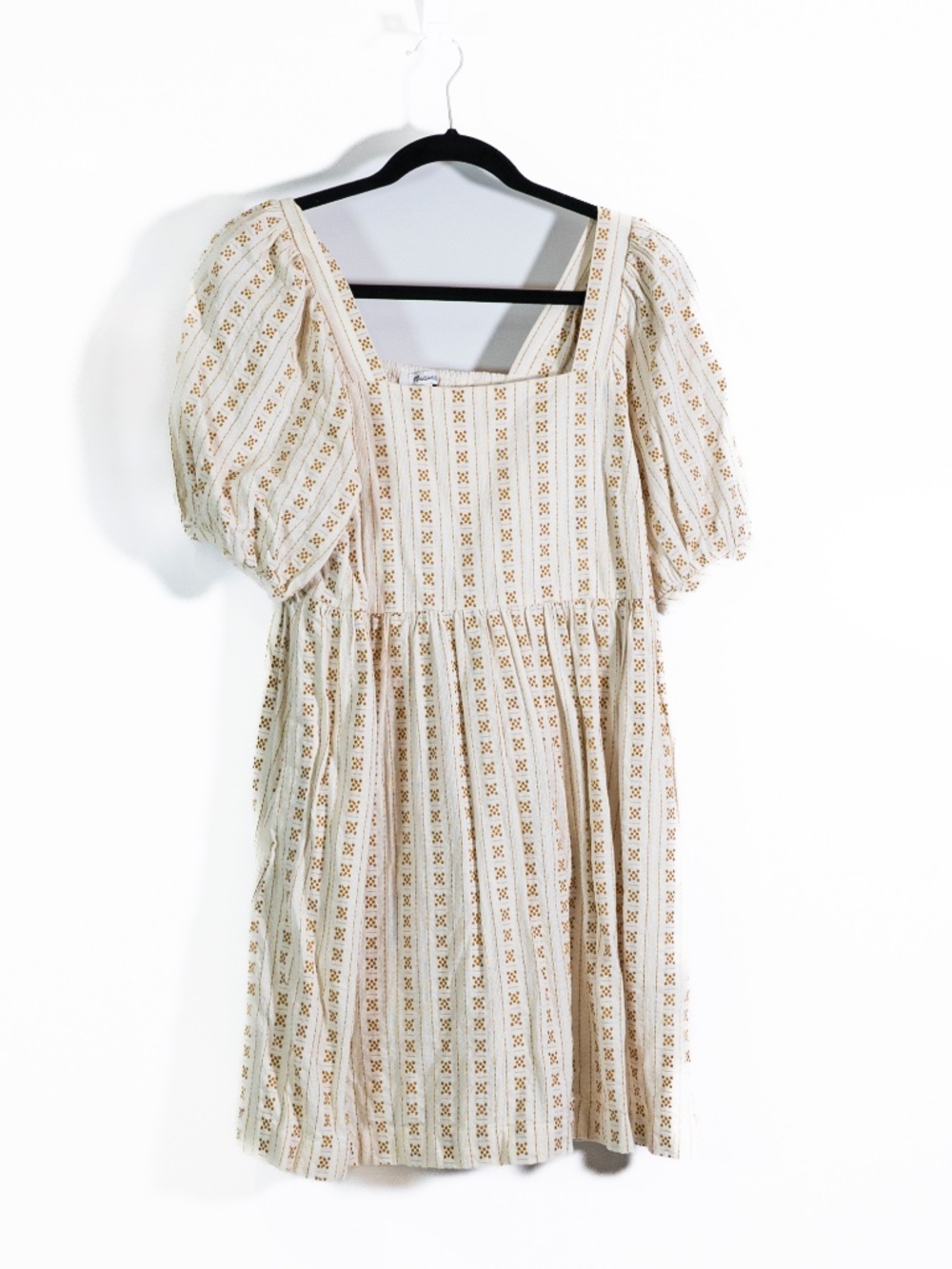 Madewell Cotton Square Neck Puff Short Sleeve Mini Dress In Jacquard Stripe S